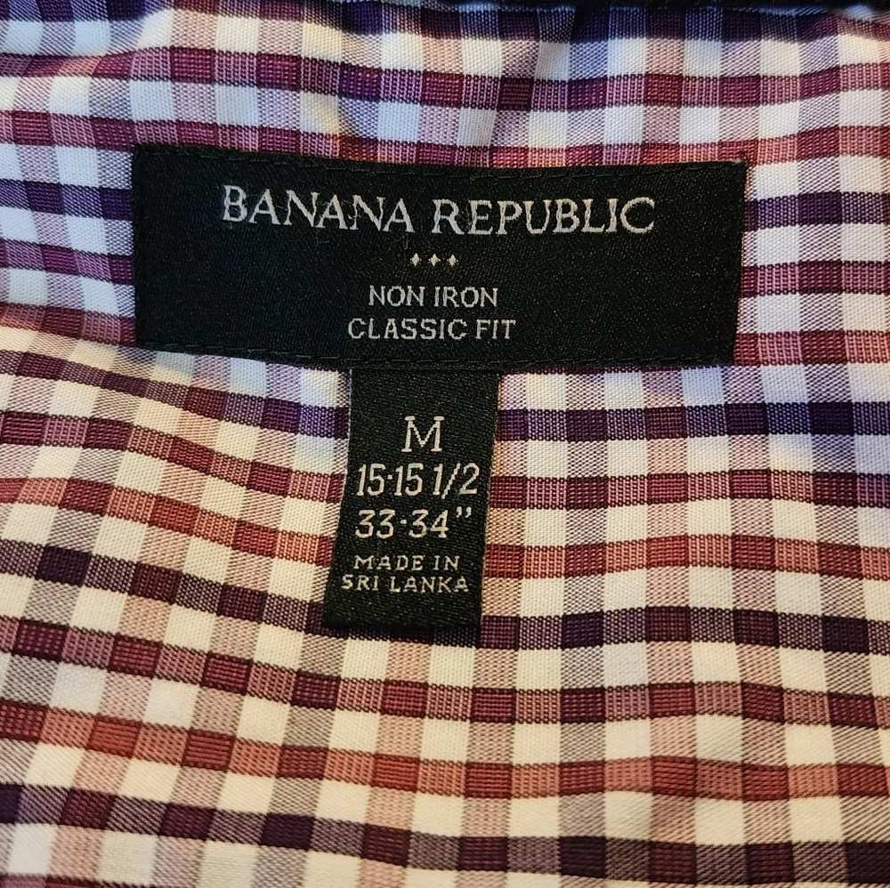 Banana Republic Purple, White & Plum Casual Button‎ Down Shirt Checked Size  M